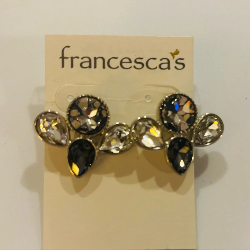Francesca's Statement Crystal Cluster Earrings‎ Gold Tone Rhinestones NEW Gift